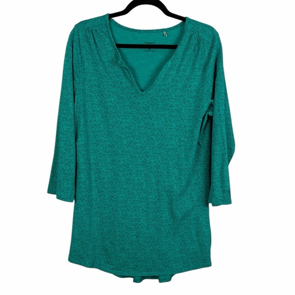 Toad & Co Casual Organic Cotton 3/4 Sleeve Split Neck Tunic Top Large Green - Picture 2 of 14